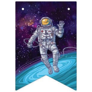  Astronaut in de ruimte met sterren & melkweg. Vlaggetjes