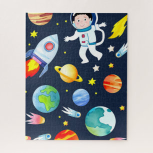 Astronaut in de ruimte planeten en raketten patroo legpuzzel