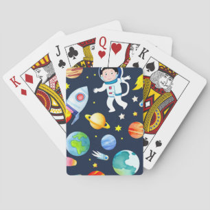 Astronaut in de ruimte planeten en raketten patroo pokerkaarten