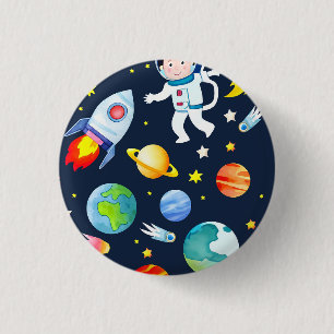 Astronaut in de ruimte planeten en raketten patroo ronde button 3,2 cm
