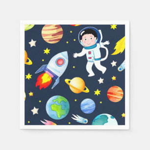Astronaut in de ruimte planeten en raketten patroo servet