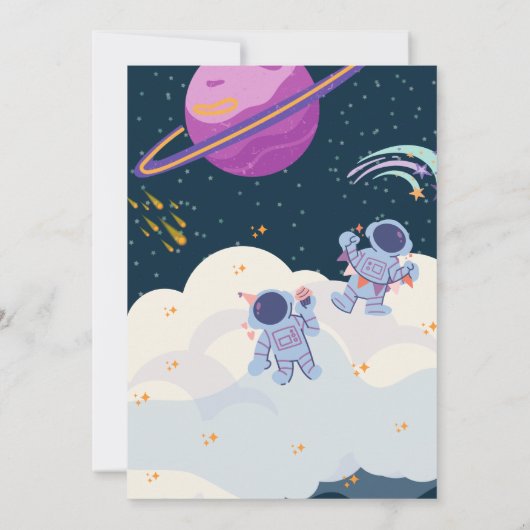 Astronaut in de ruimte Verjaardag Uitnodiging (Achterkant)