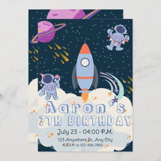 Astronaut in de ruimte Verjaardag Uitnodiging (Voorkant / Achterkant)