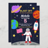Astronaut in de ruimte verjaardagsuitnodiging kaart (Voorkant / Achterkant)