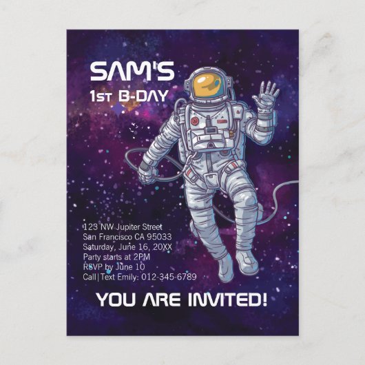 Astronaut in de ruimte | Waterverf Sterren & Galax Uitnodiging Briefkaart (Voorkant)
