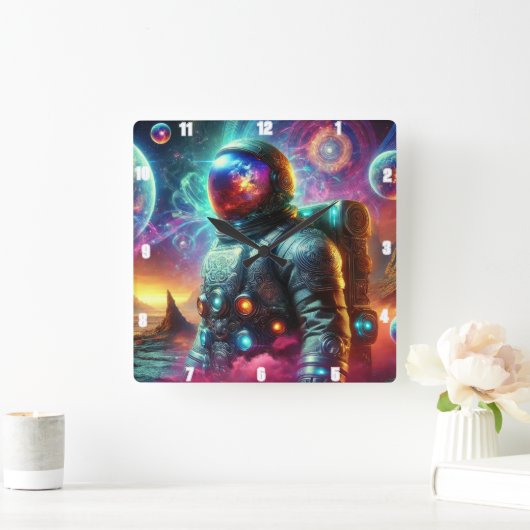 Astronaut in een kosmische droom vierkante klok (Huis)