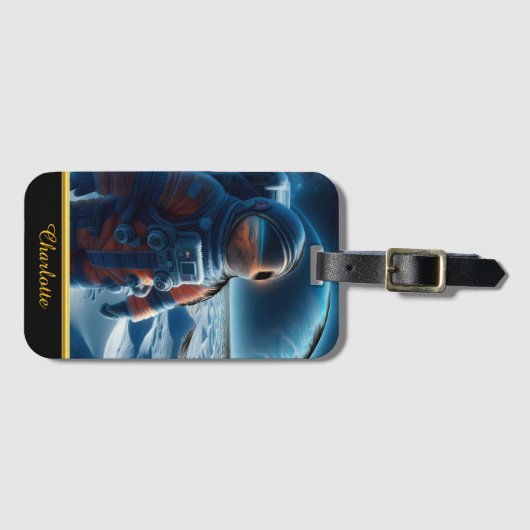 Astronaut in een levendig oranje pak bagagelabel (Voorkant (horizontaal))