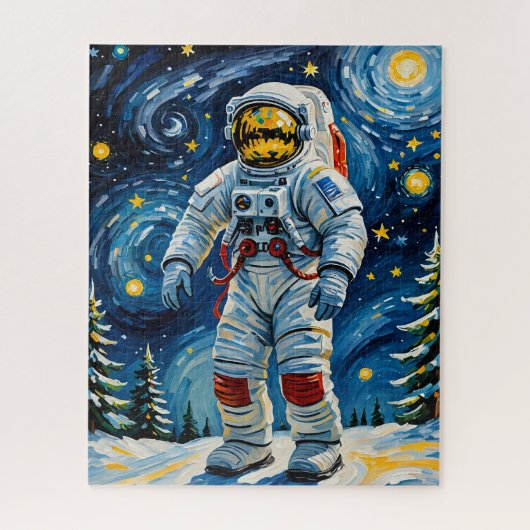 Astronaut in het winterbos legpuzzel (Verticaal)