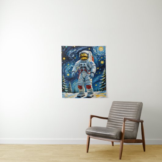 Astronaut in het winterbos wandkleed (In situ)
