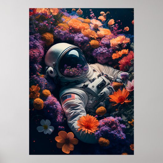 Astronaut in kleurrijke bloemen poster (Voorkant)