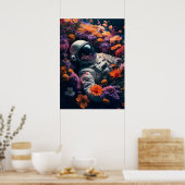 Astronaut in kleurrijke bloemen poster (Keuken)