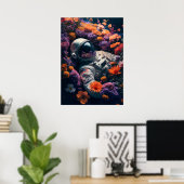 Astronaut in kleurrijke bloemen poster (Thuiskantoor)