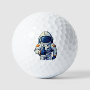 astronaut in ruimtepak die duim omhoog steekt golfballen