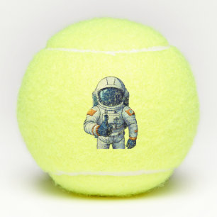 astronaut in ruimtepak die duim omhoog steekt tennisballen