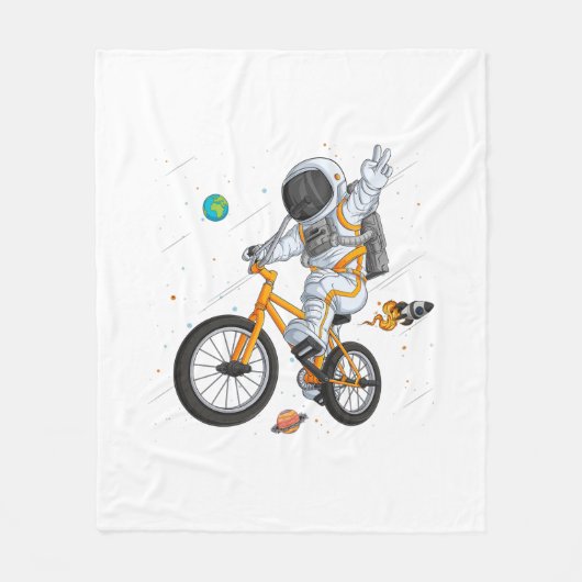 Astronaut in ruimtepak rijden BMX fiets op ruimte  Fleece Deken (Voorkant)