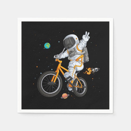 Astronaut in ruimtepak rijden BMX fiets op ruimte  Servet (Voorkant)