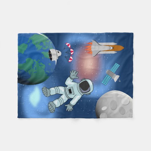 Astronaut in ruimteslijfthema fleece deken (Voorkant (Horizontaal))