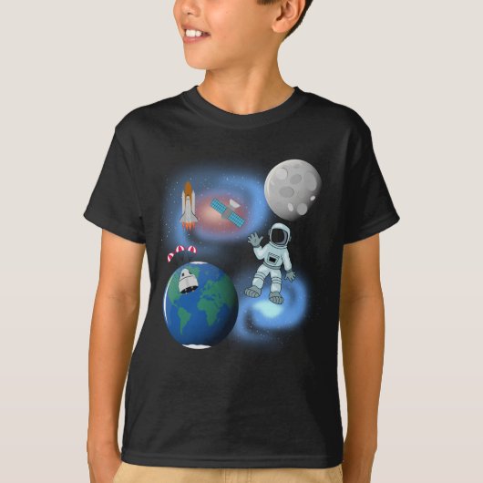 Astronaut in ruimteslijfthema t-shirt (Voorkant)