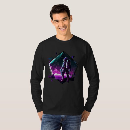Astronaut in Space Aesthetic Wave Planet Eclipse   T-shirt (Voorkant volledig)