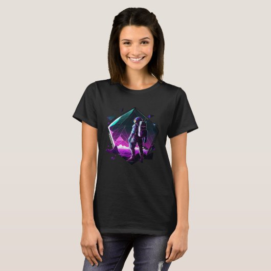 Astronaut in Space Aesthetic Wave Planet Eclipse   T-shirt (Voorkant volledig)