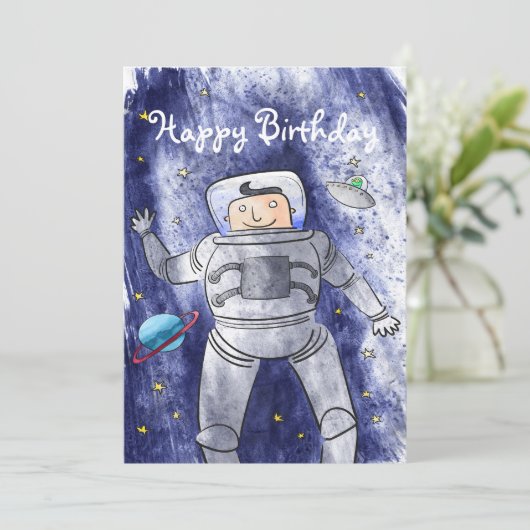 Astronaut in Space Birthday Card Kaart (Staand voorkant)