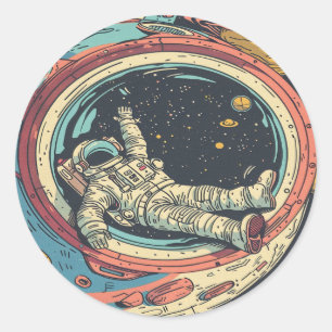 Astronaut in Space Bubble - Comic Window Uitzicht Ronde Sticker