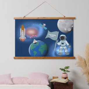Astronaut in Space Galaxy Persoonlijke naam Hangend Wandkleed