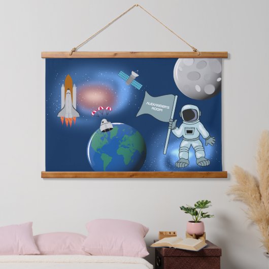 Astronaut in Space Galaxy Persoonlijke naam Hangend Wandkleed (Slaapkamer)
