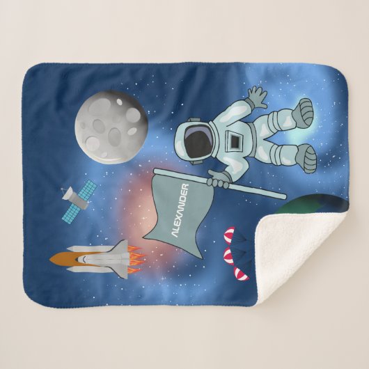 Astronaut in Space Galaxy Persoonlijke naam Sherpa Deken (Voorkant (horizontaal))