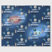 Astronaut in Space Galaxy Theme Birthday Name Cadeaupapier (Vlak)
