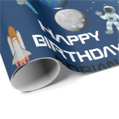 Astronaut in Space Galaxy Theme Birthday Name Cadeaupapier (Rol Hoek)
