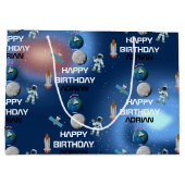Astronaut in Space Galaxy Theme Birthday Name Groot Cadeauzakje (Achterkant)