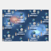 Astronaut in Space Galaxy Theme Birthday Name Inpakpapier Vel (Voorkant 3)