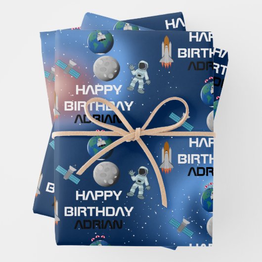 Astronaut in Space Galaxy Theme Birthday Name Inpakpapier Vel (In situ)