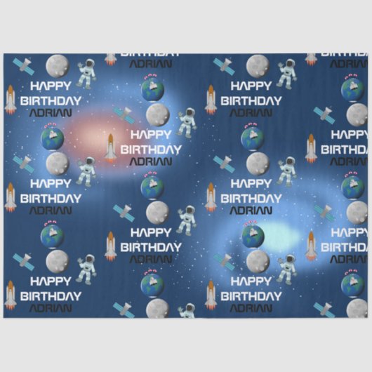 Astronaut in Space Galaxy Theme Birthday Name Tissuepapier (Voorkant)