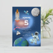 Astronaut in Space Galaxy Theme Birthday Party Kaart (Staand voorkant)