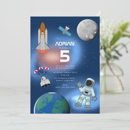 Astronaut in Space Galaxy Theme Birthday Party Kaart (Staand voorkant)