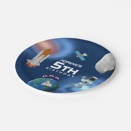 Astronaut in Space Galaxy Theme Birthday Party Papieren Bordje (Gekanteld)