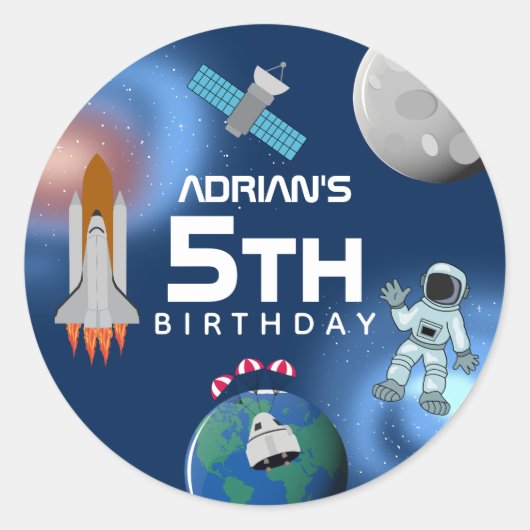 Astronaut in Space Galaxy Theme Birthday Party Ronde Sticker (Voorkant)