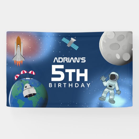 Astronaut in Space Galaxy Theme Birthday Party Spandoek (Horizontaal)