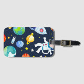Astronaut in Space Planets and Rockets Pattern Bagagelabel (Voorkant (horizontaal))