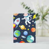 Astronaut in Space Planets and Rockets Pattern Briefkaart (Staand voorkant)