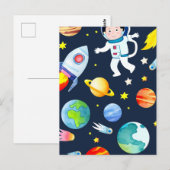 Astronaut in Space Planets and Rockets Pattern Briefkaart (Voorkant / Achterkant)