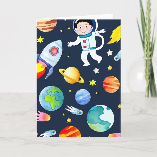 Astronaut in Space Planets and Rockets Pattern Kaart (Voorkant)