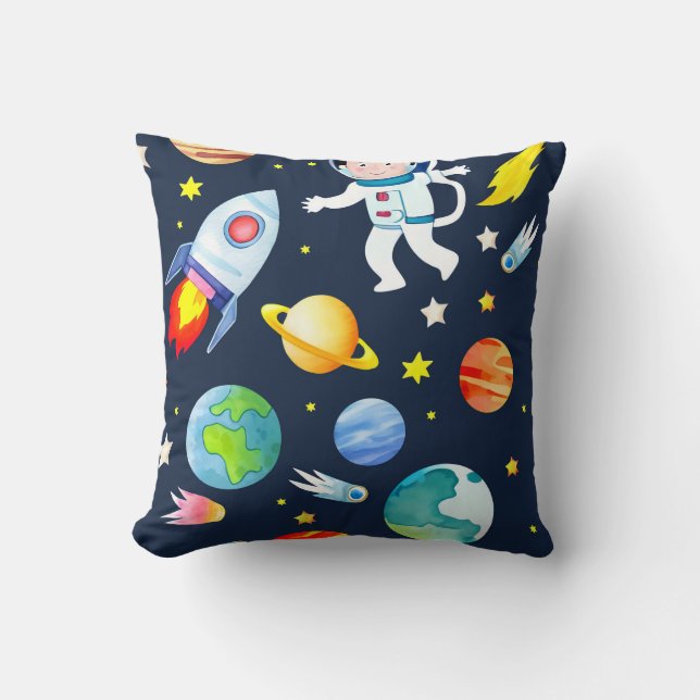 Astronaut in Space Planets and Rockets Pattern Kussen (Voorkant)