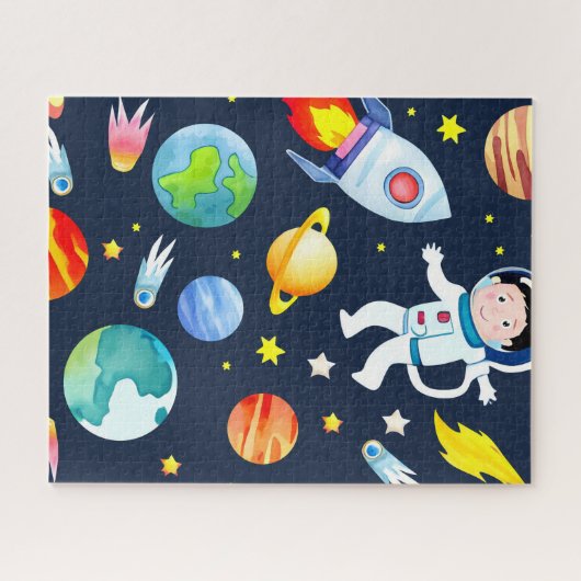 Astronaut in Space Planets and Rockets Pattern Legpuzzel (Horizontaal)