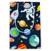 Astronaut in Space Planets and Rockets Pattern Medium Cadeauzakje (Voorkant)