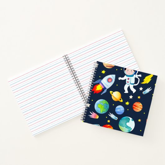 Astronaut in Space Planets and Rockets Pattern Notitieboek (Binnen)