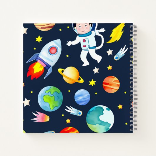 Astronaut in Space Planets and Rockets Pattern Notitieboek (Achterkant)
