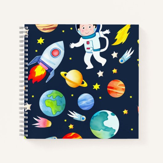 Astronaut in Space Planets and Rockets Pattern Notitieboek (Voorkant)